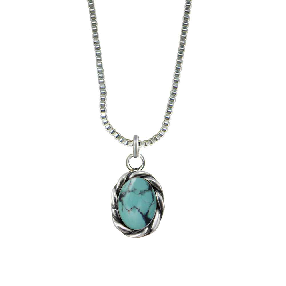 Sterling Silver Little Chinese Turquoise Pendant Necklace